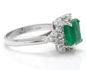2.60 Carats Natural Emerald and Diamond 14K Solid White Gold Ring
