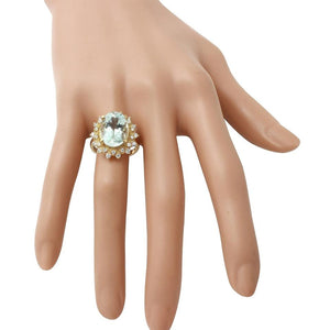 6.00 Carats Exquisite Natural Aquamarine and Diamond 14K Solid Yellow Gold Ring