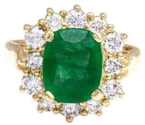 4.00 Carats Natural Emerald and Diamond 14K Solid Yellow Gold Ring