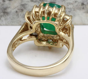 4.00 Carats Natural Emerald and Diamond 14K Solid Yellow Gold Ring