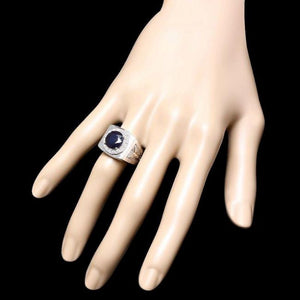4.40ct Natural Blue Sapphire & Diamond 14k Solid White Gold Men's Ring
