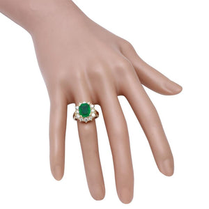 4.00 Carats Natural Emerald and Diamond 14K Solid Yellow Gold Ring