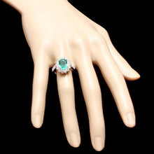 Load image into Gallery viewer, 3.50 Carats Natural Emerald and Diamond 14K Solid White Gold Ring