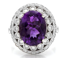 Load image into Gallery viewer, 7.20 Carats Natural Amethyst and Diamond 14K Solid White Gold Ring