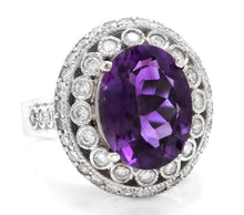 Load image into Gallery viewer, 7.20 Carats Natural Amethyst and Diamond 14K Solid White Gold Ring