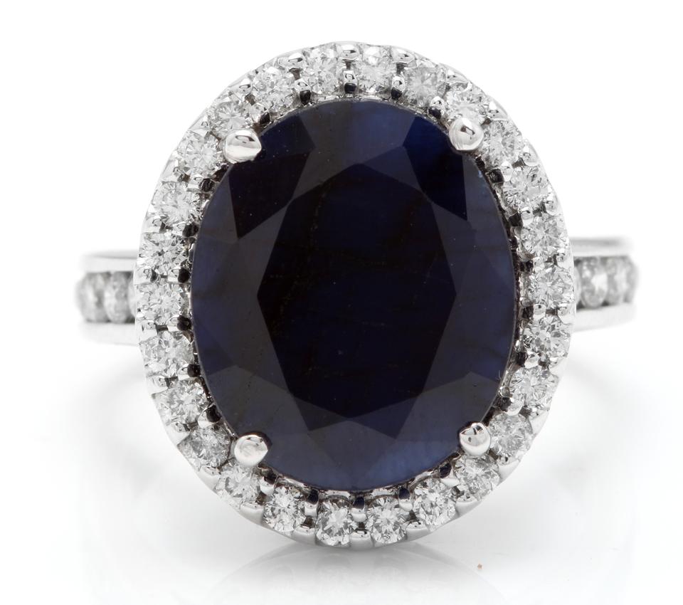 9.80 Carats Natural Sapphire and Diamond 14K Solid White Gold Ring