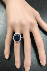 9.80 Carats Natural Sapphire and Diamond 14K Solid White Gold Ring