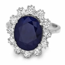 Load image into Gallery viewer, 6.20 Carats Natural Sapphire and Diamond 14K Solid White Gold Ring