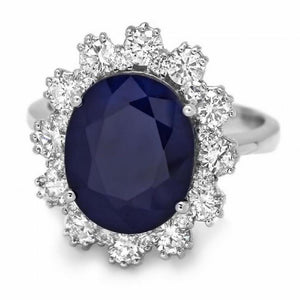 6.20 Carats Natural Sapphire and Diamond 14K Solid White Gold Ring