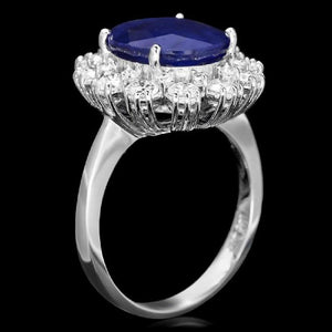 6.20 Carats Natural Sapphire and Diamond 14K Solid White Gold Ring