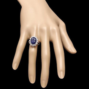6.20 Carats Natural Sapphire and Diamond 14K Solid White Gold Ring