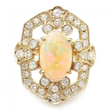 Load image into Gallery viewer, 4.20 Carats Natural Impressive Ethiopian Opal and Diamond 14K Solid Yellow Gold Ring