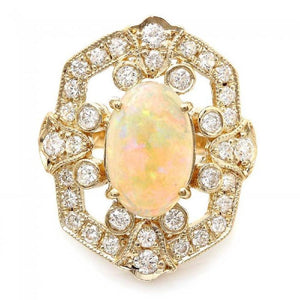 4.20 Carats Natural Impressive Ethiopian Opal and Diamond 14K Solid Yellow Gold Ring