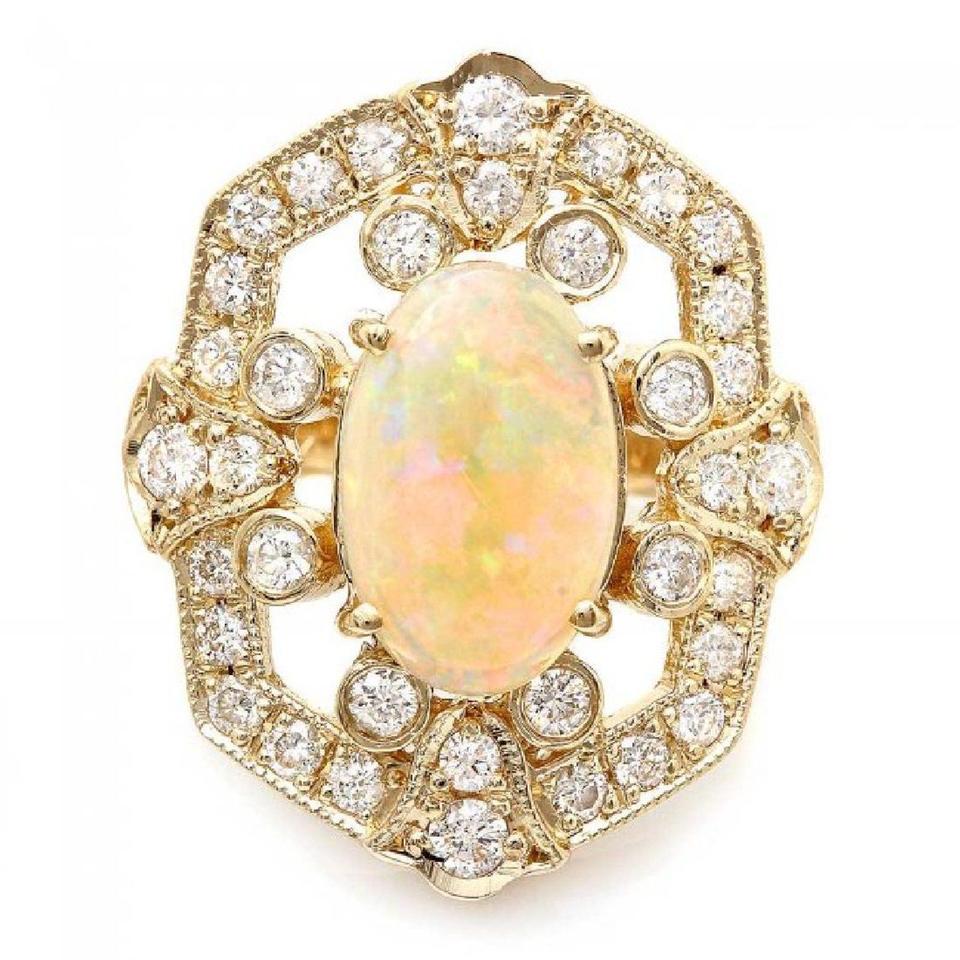 4.20 Carats Natural Impressive Ethiopian Opal and Diamond 14K Solid Yellow Gold Ring