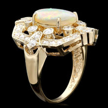 Load image into Gallery viewer, 4.20 Carats Natural Impressive Ethiopian Opal and Diamond 14K Solid Yellow Gold Ring