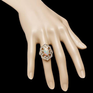 4.20 Carats Natural Impressive Ethiopian Opal and Diamond 14K Solid Yellow Gold Ring