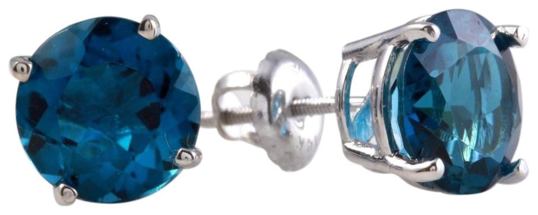 Exquisite Top Quality 4.50 Carats Natural London Blue Topaz 14K Solid White Gold Stud Earrings