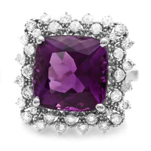Load image into Gallery viewer, 7.90 Carats Natural Amethyst and Diamond 14K Solid White Gold Ring
