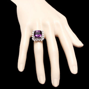 7.90 Carats Natural Amethyst and Diamond 14K Solid White Gold Ring