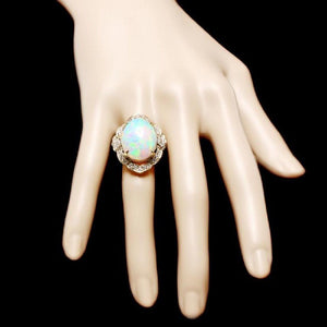 14.65 Carats Natural Impressive Ethiopian Opal and Diamond 14K Solid Yellow Gold Ring