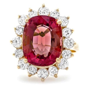 8.85 Carats Natural Very Nice Looking Tourmaline and Diamond 14K Solid Yellow Gold Ring