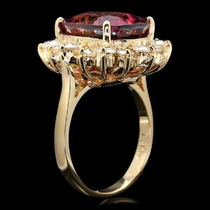 8.85 Carats Natural Very Nice Looking Tourmaline and Diamond 14K Solid Yellow Gold Ring