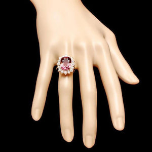 8.85 Carats Natural Very Nice Looking Tourmaline and Diamond 14K Solid Yellow Gold Ring
