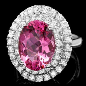 7.85ct Natural Pink Tourmaline and Diamond 14k Solid White Gold Ring