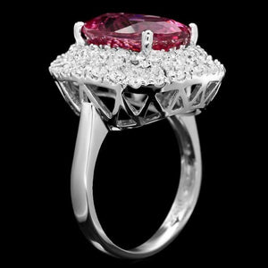 7.85ct Natural Pink Tourmaline and Diamond 14k Solid White Gold Ring