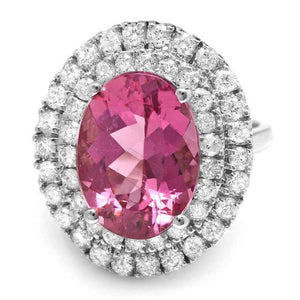 7.85ct Natural Pink Tourmaline and Diamond 14k Solid White Gold Ring