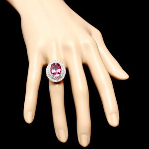 7.85ct Natural Pink Tourmaline and Diamond 14k Solid White Gold Ring