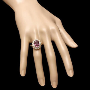 5.25 Carats Natural Very Nice Looking Tourmaline and Diamond 14K Solid Yellow Gold Ring