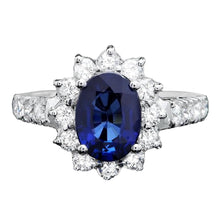 Load image into Gallery viewer, 3.15 Carats Exquisite Natural Blue Sapphire and Diamond 14K Solid White Gold Ring