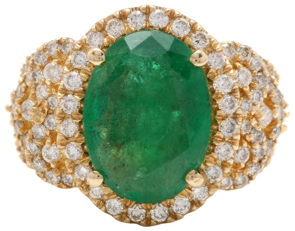 7.30 Carats Natural Emerald and Diamond 14K Solid Yellow Gold Ring