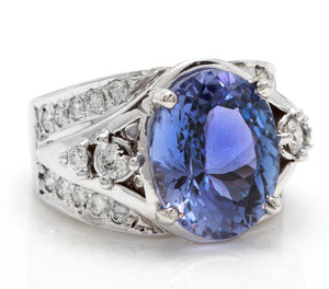 7.00 Carats Natural Very Nice Looking Tanzanite and Diamond 14K Solid White Gold Ring