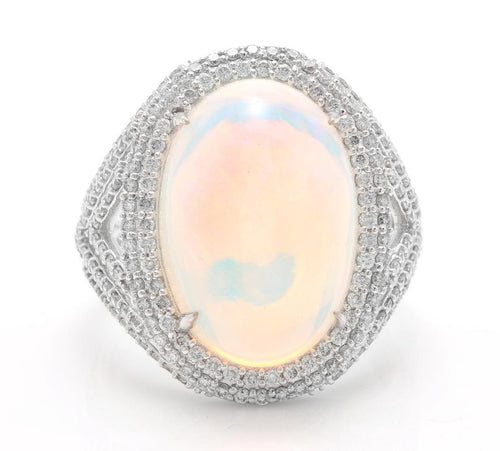 9.00 Carats Natural Impressive Ethiopian Opal and Diamond 14K Solid White Gold Ring