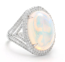 Load image into Gallery viewer, 9.00 Carats Natural Impressive Ethiopian Opal and Diamond 14K Solid White Gold Ring