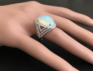 9.00 Carats Natural Impressive Ethiopian Opal and Diamond 14K Solid White Gold Ring