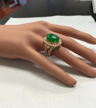 Load image into Gallery viewer, 11.00 Carats Natural Green Jade Jadeite and Diamond 14K Solid Rose Gold Ring