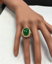 Load image into Gallery viewer, 11.00 Carats Natural Green Jade Jadeite and Diamond 14K Solid Rose Gold Ring