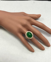 Load image into Gallery viewer, 11.00 Carats Natural Green Jade Jadeite and Diamond 14K Solid Rose Gold Ring