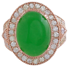 Load image into Gallery viewer, 11.00 Carats Natural Green Jade Jadeite and Diamond 14K Solid Rose Gold Ring