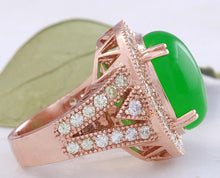 Load image into Gallery viewer, 11.00 Carats Natural Green Jade Jadeite and Diamond 14K Solid Rose Gold Ring