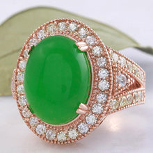 Load image into Gallery viewer, 11.00 Carats Natural Green Jade Jadeite and Diamond 14K Solid Rose Gold Ring