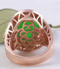 Load image into Gallery viewer, 11.00 Carats Natural Green Jade Jadeite and Diamond 14K Solid Rose Gold Ring