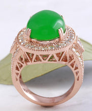 Load image into Gallery viewer, 11.00 Carats Natural Green Jade Jadeite and Diamond 14K Solid Rose Gold Ring