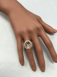 7.50 Carats Exquisite Natural Peach Morganite and Diamond 14K Solid Rose Gold Ring