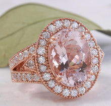 Load image into Gallery viewer, 7.50 Carats Exquisite Natural Peach Morganite and Diamond 14K Solid Rose Gold Ring