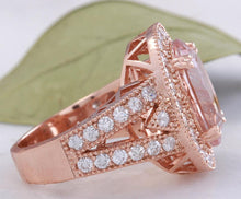 Load image into Gallery viewer, 7.50 Carats Exquisite Natural Peach Morganite and Diamond 14K Solid Rose Gold Ring