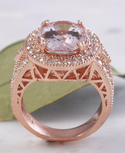 7.50 Carats Exquisite Natural Peach Morganite and Diamond 14K Solid Rose Gold Ring